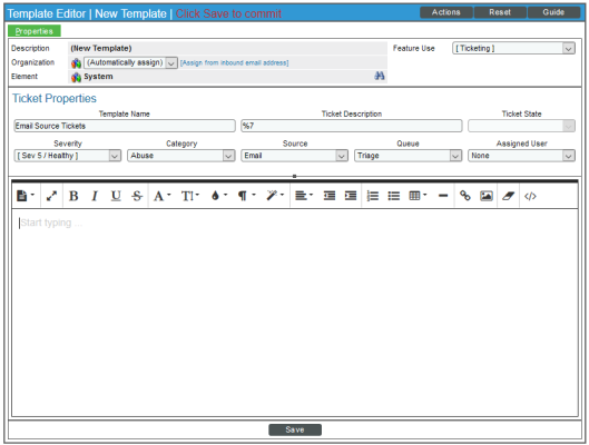 Image of the Template Editor page