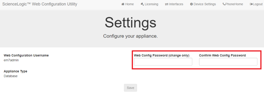 Web Config Utility Password Settings