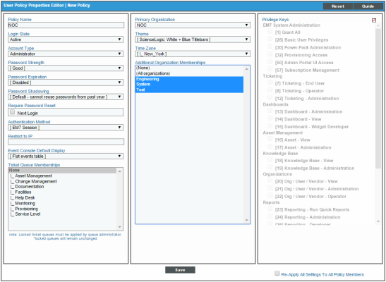 Image of the User Policy Properties Editor page