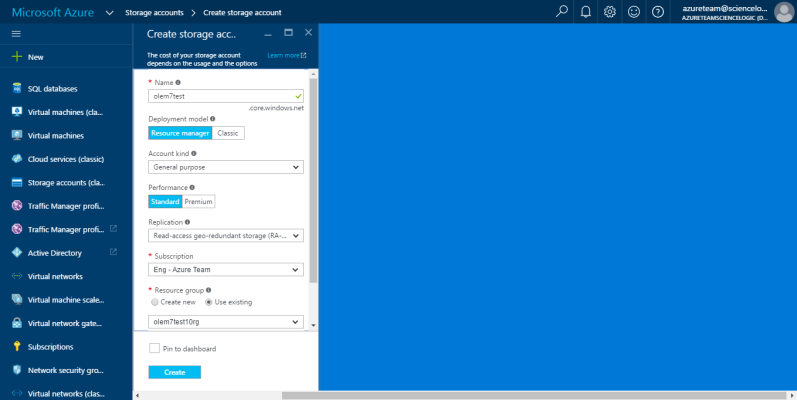 The Create storage account page of the Azure Portal