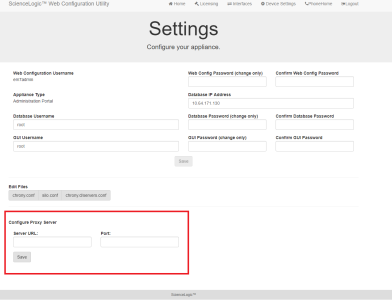 The Settings page displaying the Configure Proxy Server section