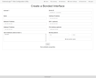 The Create a Bonded Interface page.