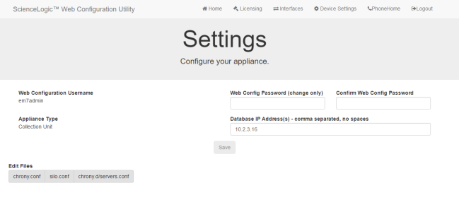 The Device Settings page