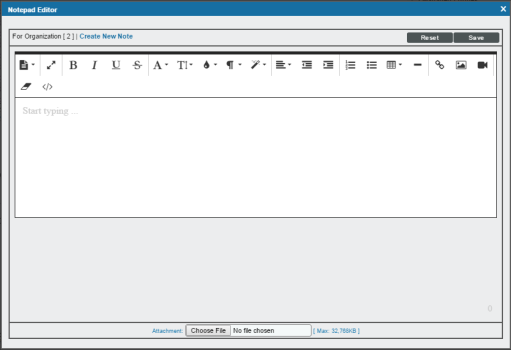The Notepad Editor modal page
