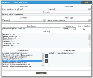 Image of the Action Policy Editor page