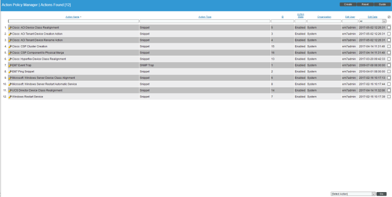 Image of the Action Policy Manager page