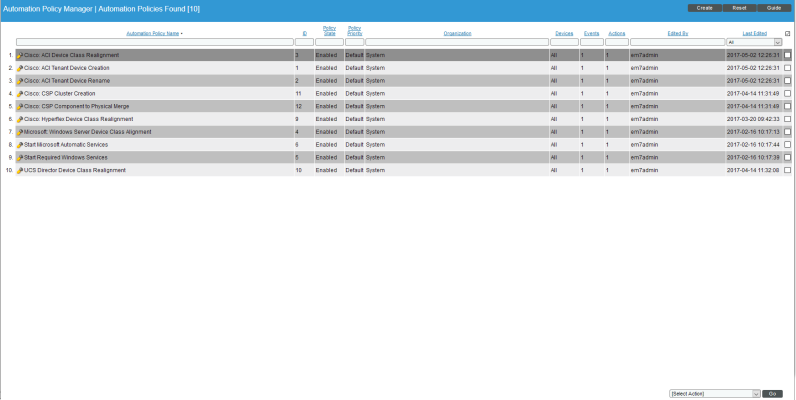 Image of the Automation Policy Manager page