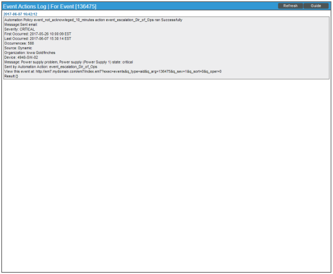 Image of Event Actions Log page