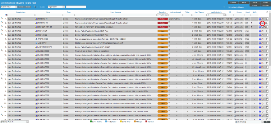 Image of escalation events on the Event Console