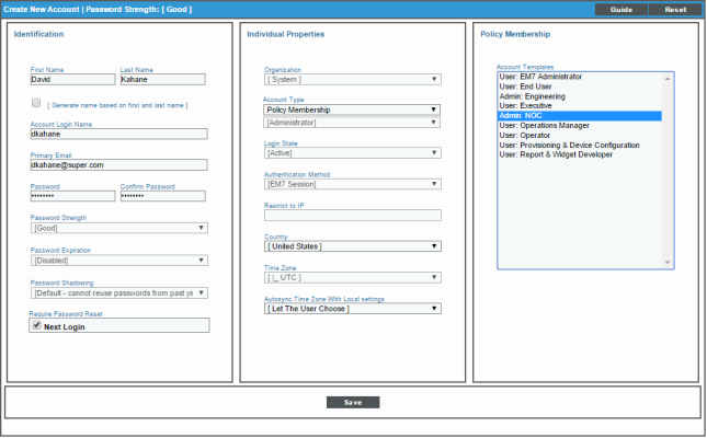 Image of the Create New Account page