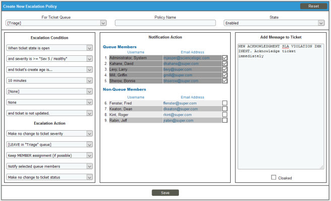 Image of the Create New Escalation Policy page