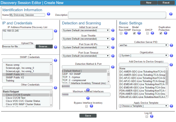 Image of the Discovery Session Editor window