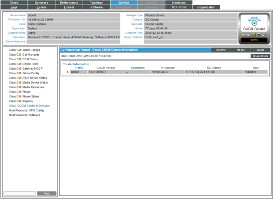Image of the Configuration Report page