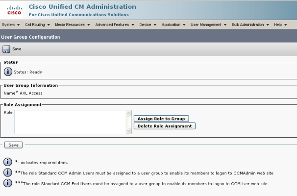 Image of the User Group Configuration page