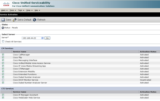 Image of the Service Activation page