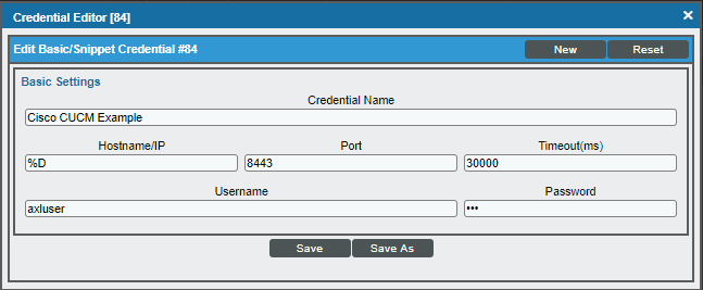 Image of the Credential Editor modal window 