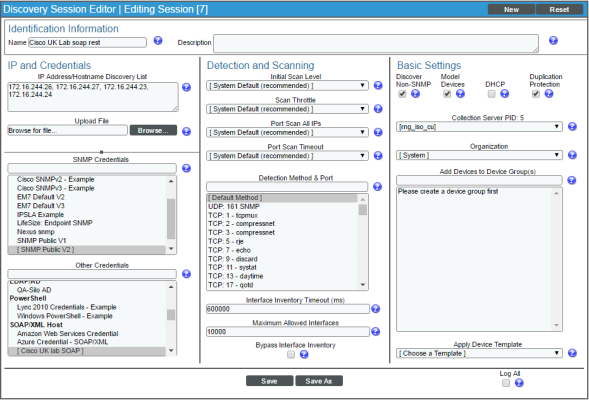 Image of the Discovery Session Editor page