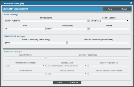 Image of the SNMP Credential Editor page