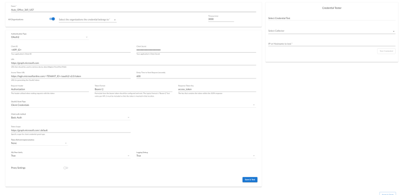 The fields of the REST snippet framework credential.