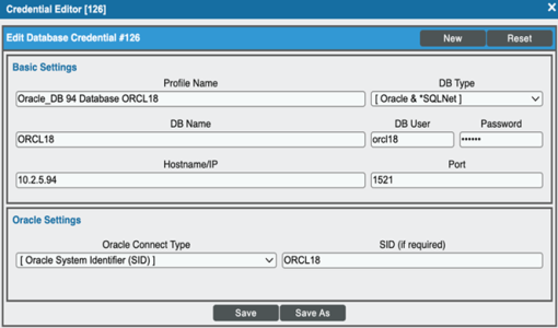 An image of the Database Create Credential page.