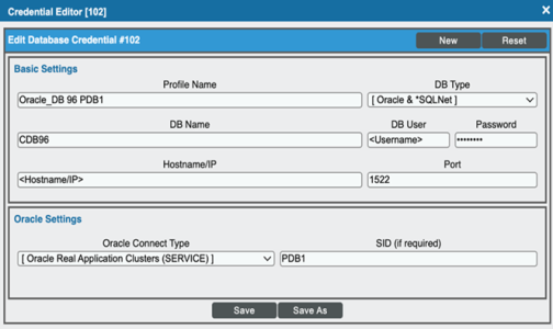 An image of the Database Create Credential page.