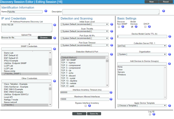 Image of the Discovery Session Editor page
