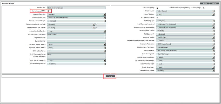 The Behavior Settings page
