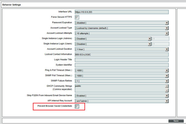 The Behavior Settings page