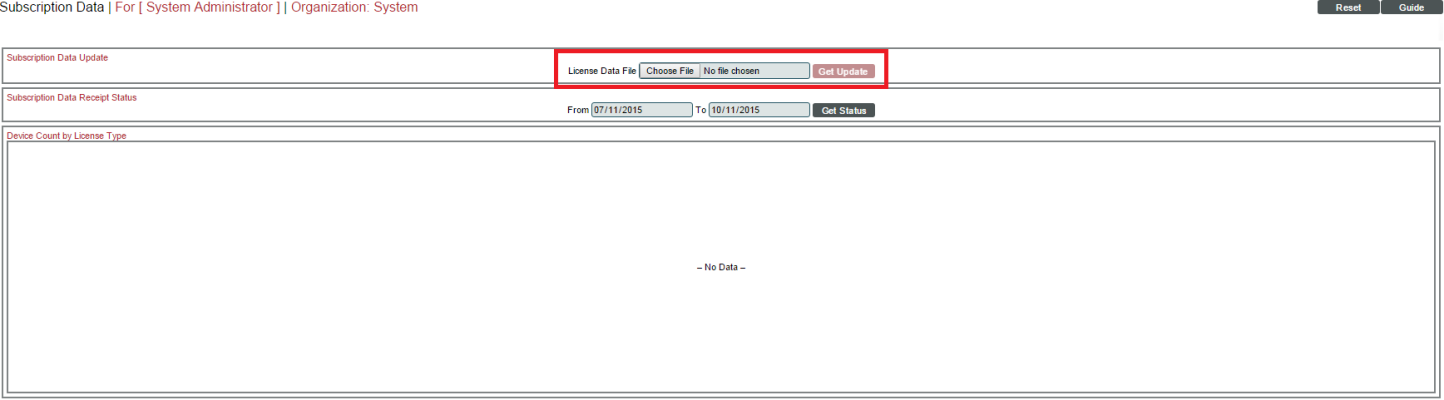 The Get Update button of the Subscription Data page