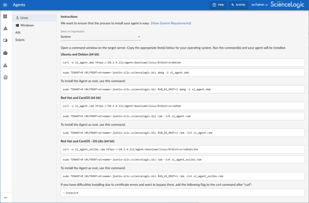Image of the Install a Linux Agent page