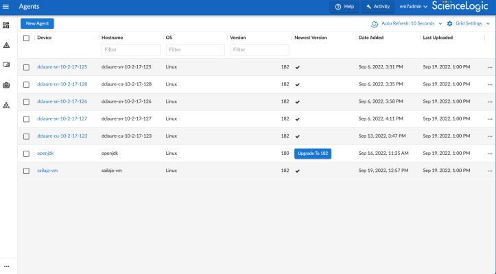 Image of the Agents page with an Upgrade button
