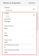 Image of the Metrics and Properties drop-down list