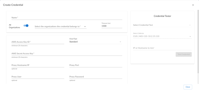 An image of the AWS Create Credential page.