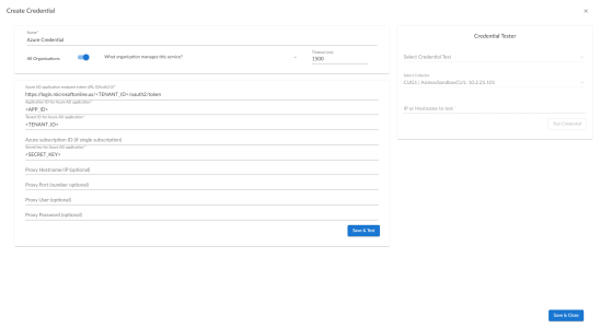 An image of the Azure Create Credential page.