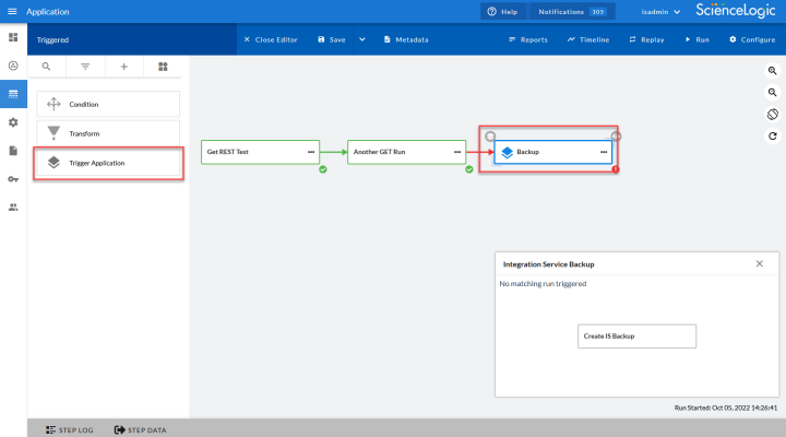 Image of the Trigger Application operator on the PowerFlow Builder page.