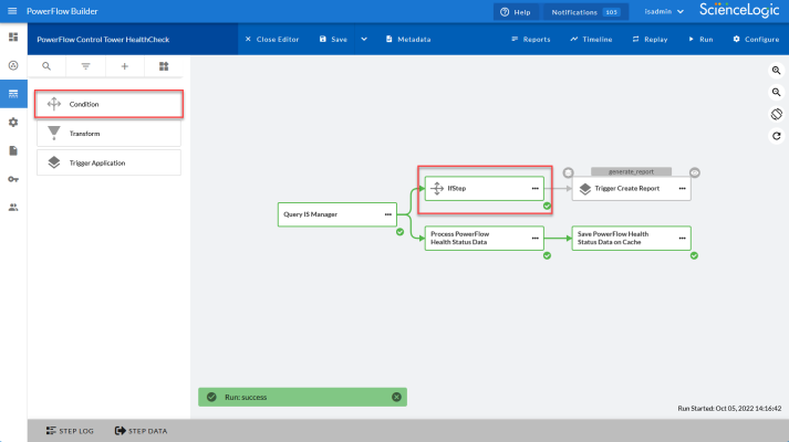 Image of the PowerFlow Builder Steps Registry pane.