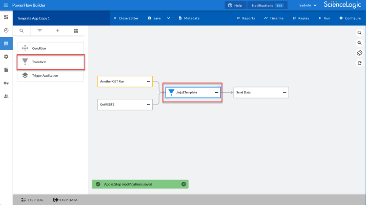 Image of a Transform operator on the PowerFlow Builder page.