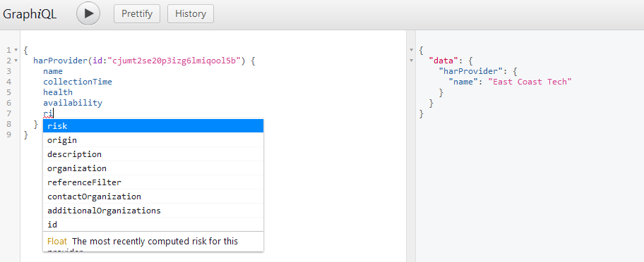 Image of the GraphiQL query page