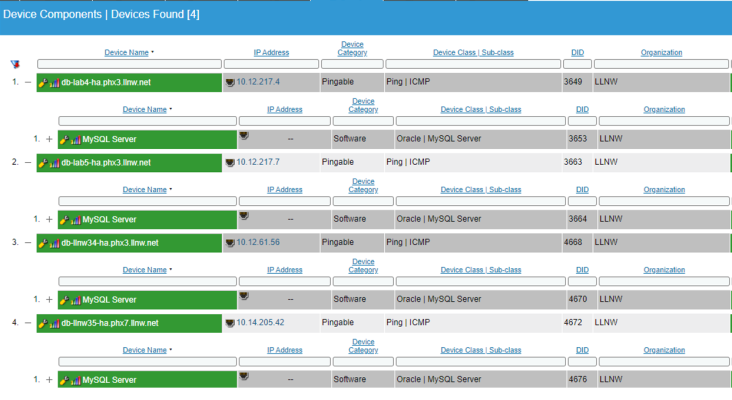 The Device Components page with 4 devices found