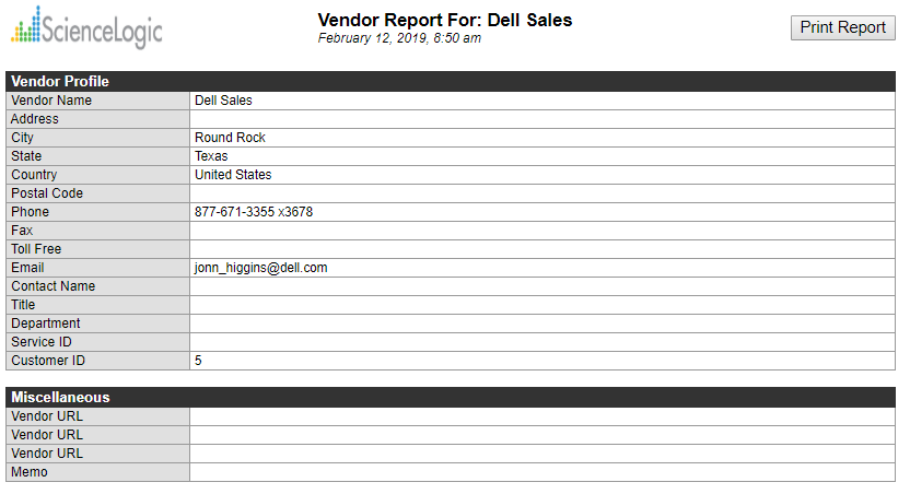Embedded Asset, Product, and Vendor Reports