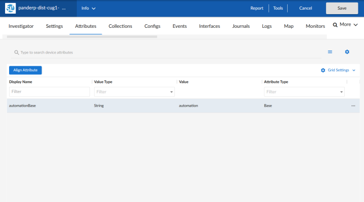 The Attribute tab of the Device Investigator