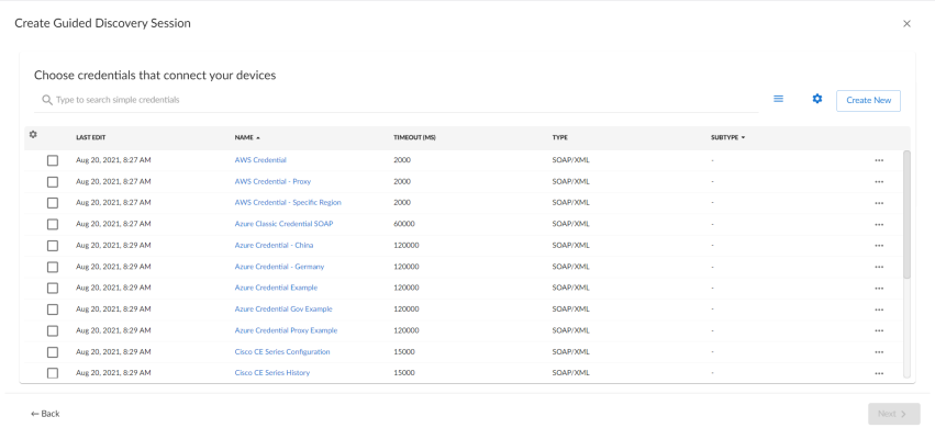 Image of the Credential Selection page
