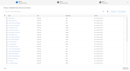 Image of the Credential Selection page