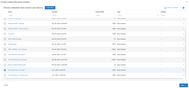 Find your Citrix Xen credential to start discovery.