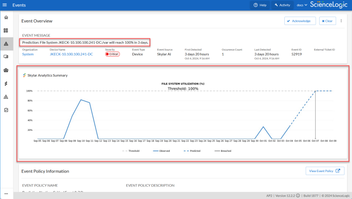 Image of the Event Investigator page with Skylar Analytics.