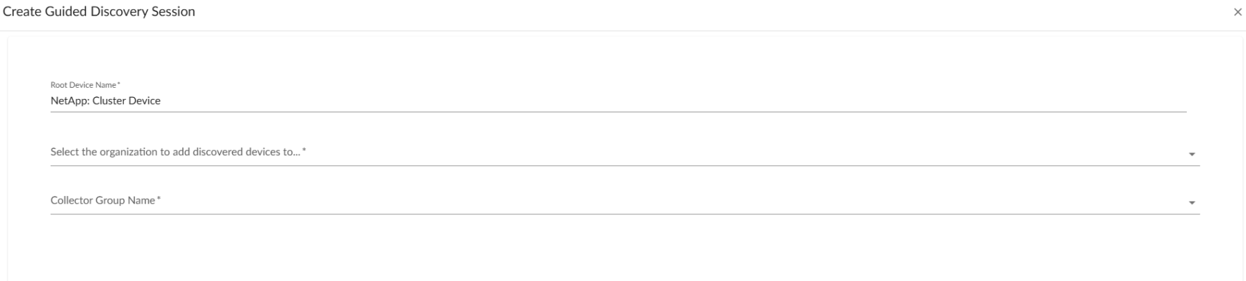 NetApp ONTAP REST Root Device modal for guided discovery.
