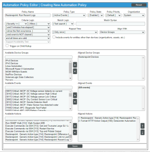 An image of the Automation Policy Editor page.