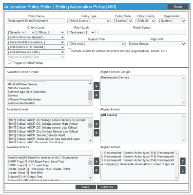 An image of the Editing Automation Policy page.