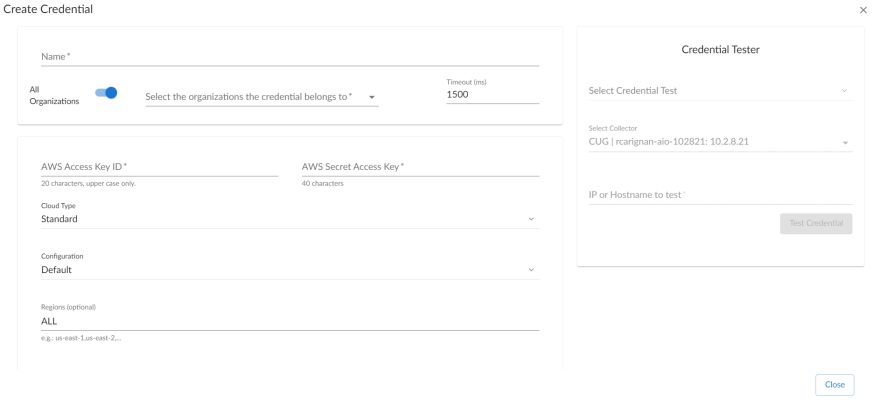 An image of the AWS Create Credential page.