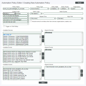 Image of an example Automation Policy Editor page